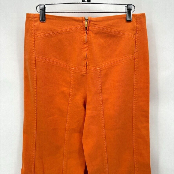Alberta Ferretti Wide Flare Leg Pants US 6 Orange Twill Italy Preppy Designer - Picture 2 of 11